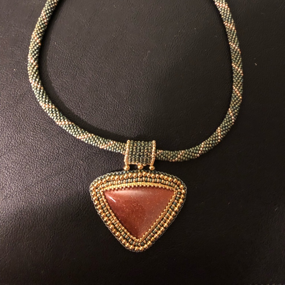 Handmade bead necklace with semi precious stone